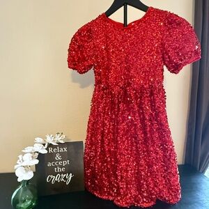 Cat & Jack Red Sequin Puff Sleeve Cocktail Dress